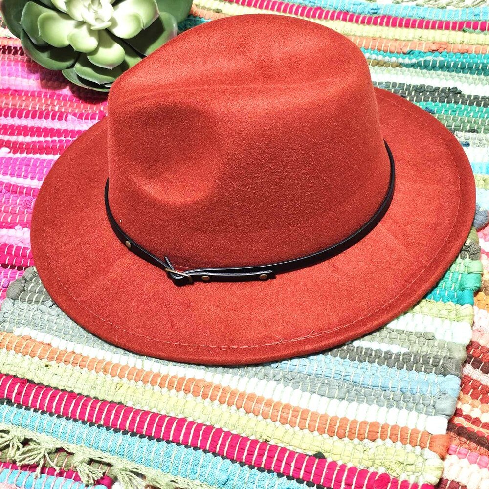 Hat. Rust Color Felt. Black Faux Leather Band. NWT - Picture 2 of 2